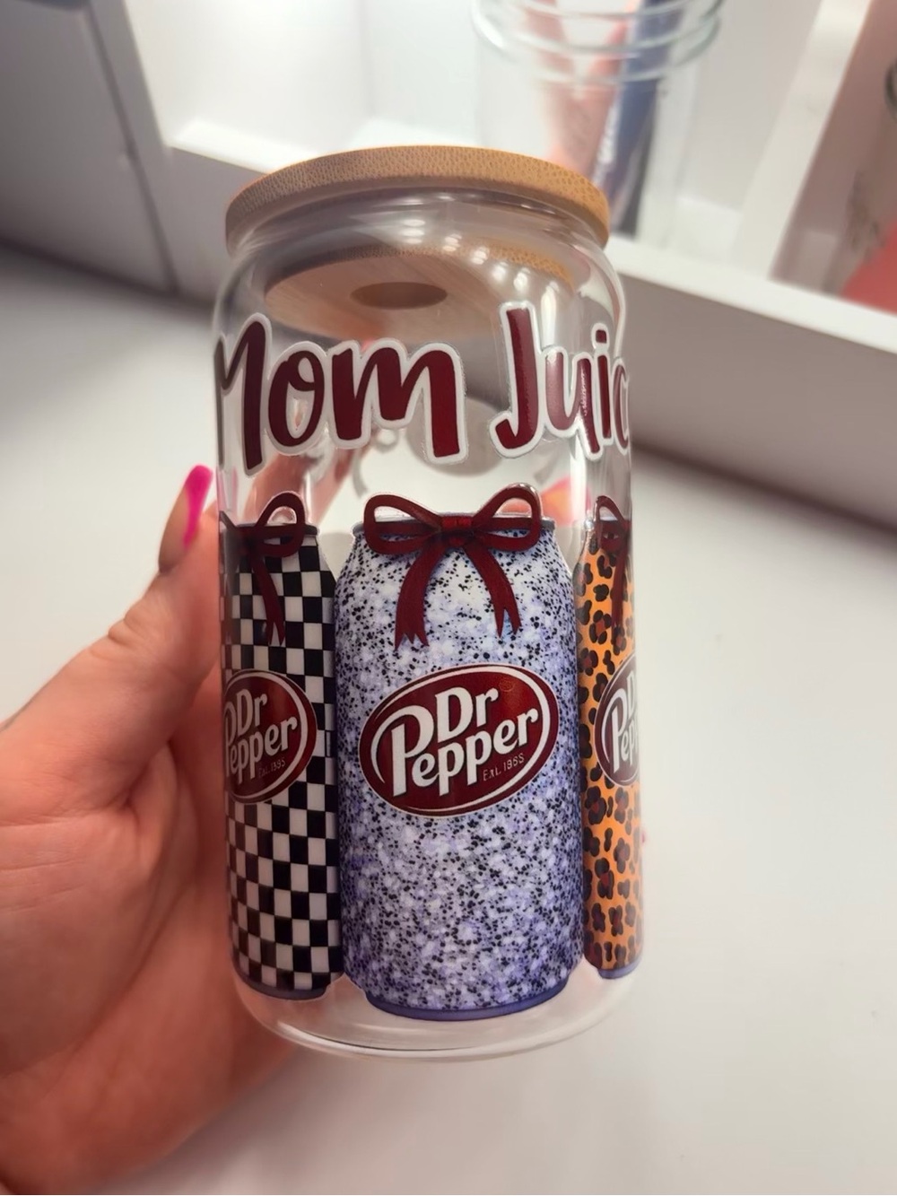 Clear Glass Can Tumbler with Brown Lid - Novelty Home Party Drinkware